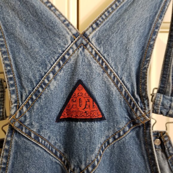 Squeeze Jeans overalls Medium denim shorts utility bib carpenter VINTAGE 90s - Picture 11 of 14